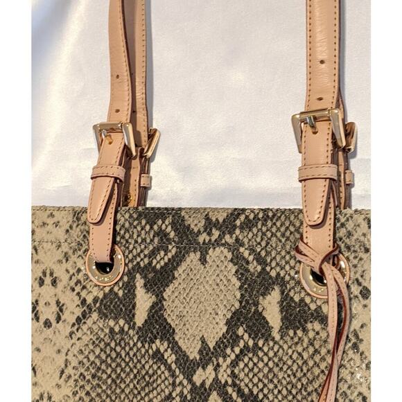 Michael Kors Python Embossed Leather Large Tote Snakeskin Neutrals GUC - Picture 3 of 12